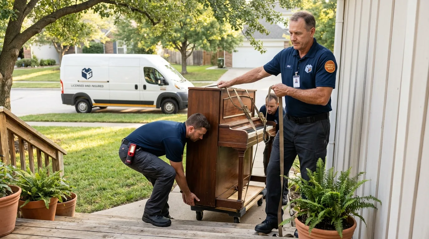 Licensed piano movers securing grand piano in Pell City, AL